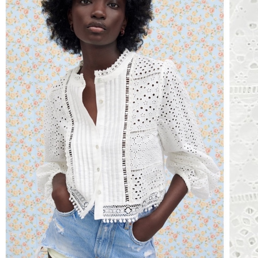 Zara Eyelet Button Front Top